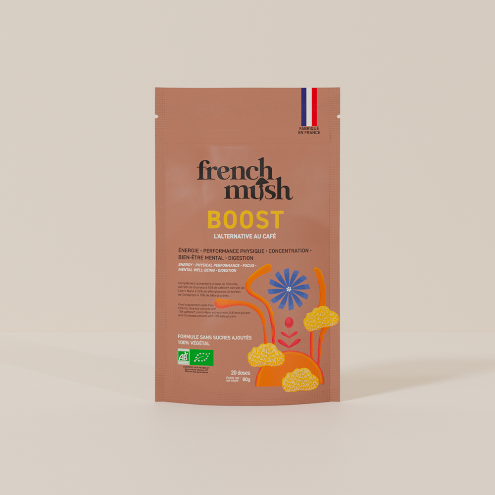 French Mush compléments alimentaires à base d'extraits de champignons médicinaux biologiques fabriqués en France Boisson Boost, votre alternative au café - boisson -