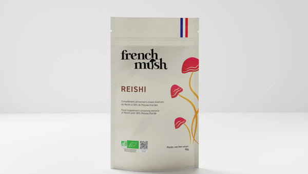 French Mush compléments alimentaires à base d'extraits de champignons médicinaux biologiques fabriqués en France Le Reishi - poudre - 90 g