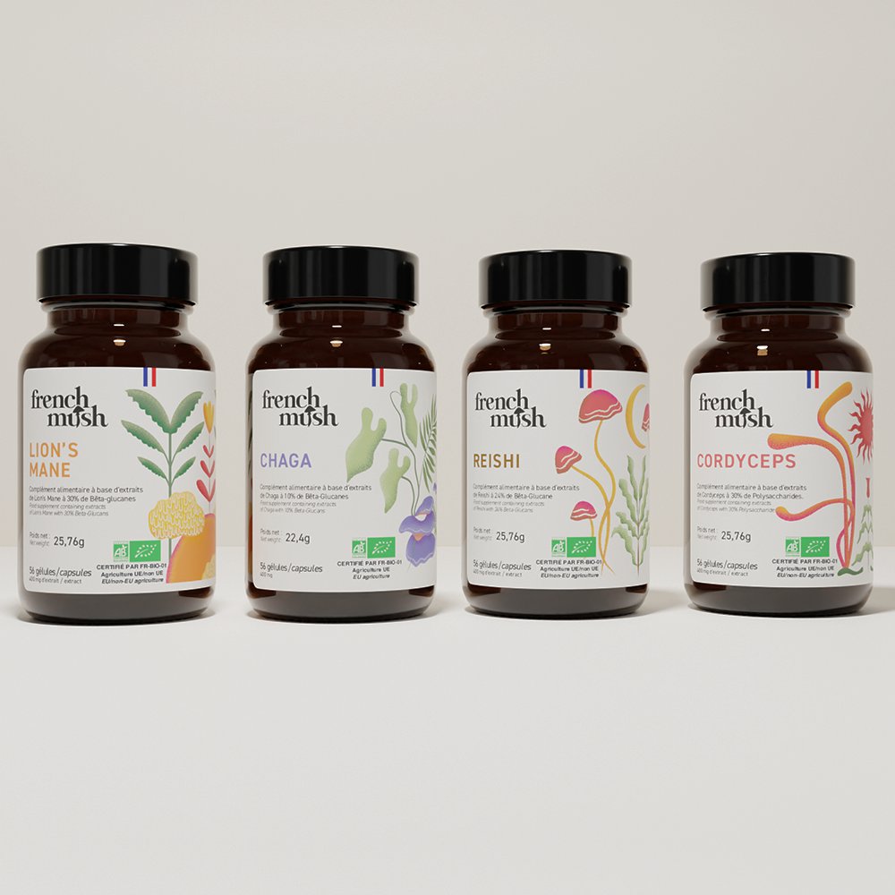 French Mush compléments alimentaires à base d'extraits de champignons médicinaux biologiques fabriqués en France Gha Sha - ghasha -