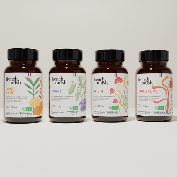 French Mush compléments alimentaires à base d'extraits de champignons médicinaux biologiques fabriqués en France Le pack French Mush Gélules - gélules -