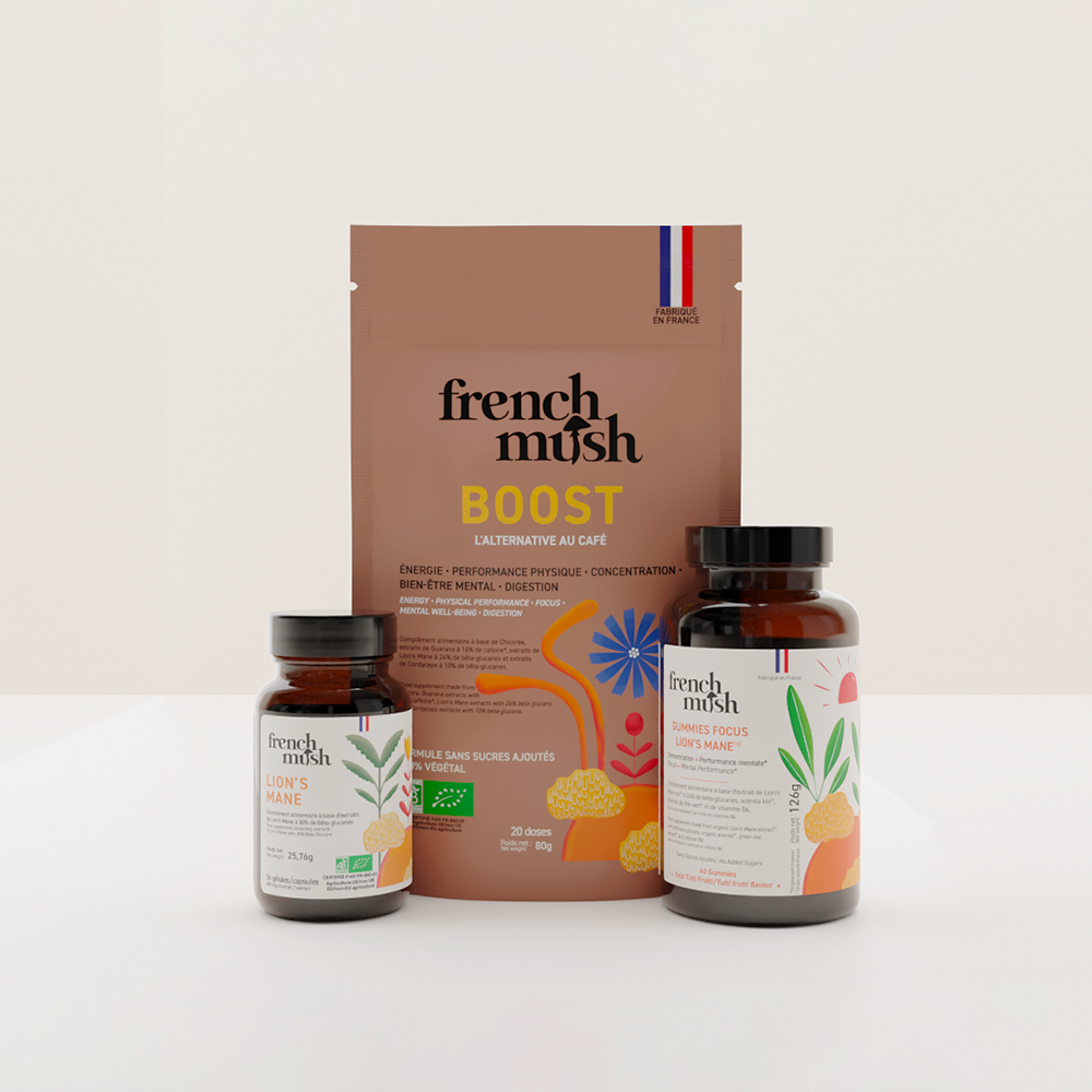 French Mush compléments alimentaires à base d'extraits de champignons médicinaux biologiques fabriqués en France Pack productivité - gummies -