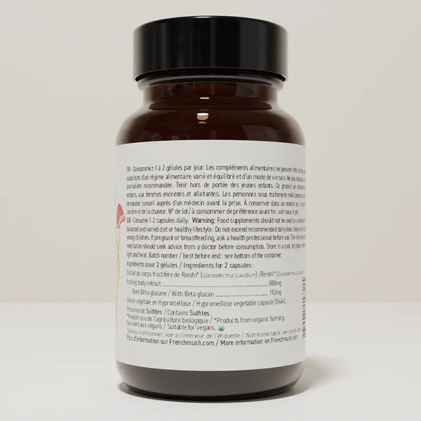 French Mush compléments alimentaires à base d'extraits de champignons médicinaux biologiques fabriqués en France Le Reishi - gélules -