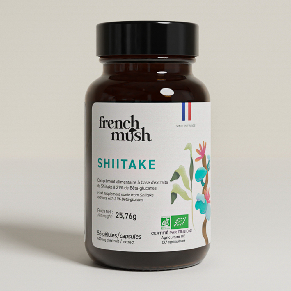French Mush compléments alimentaires à base d'extraits de champignons médicinaux biologiques fabriqués en France Le Shiitaké - gélules -