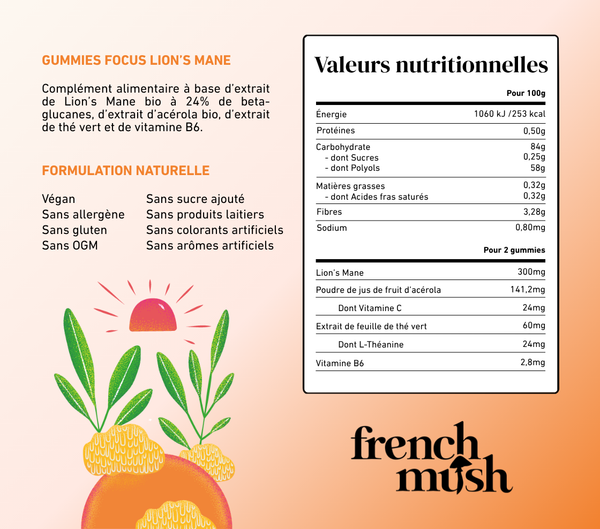 French Mush compléments alimentaires à base d'extraits de champignons médicinaux biologiques fabriqués en France Gummies Focus (VIP) - VIP -