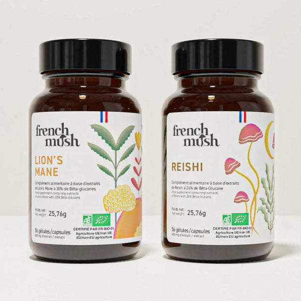 French Mush compléments alimentaires à base d'extraits de champignons médicinaux biologiques fabriqués en France Le pack Concentration et Sommeil Gélules - gélules -