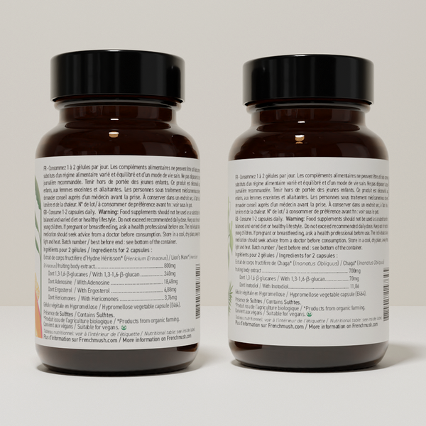 French Mush compléments alimentaires à base d'extraits de champignons médicinaux biologiques fabriqués en France Le Pack Focus et Immunité Gélules - gélules -