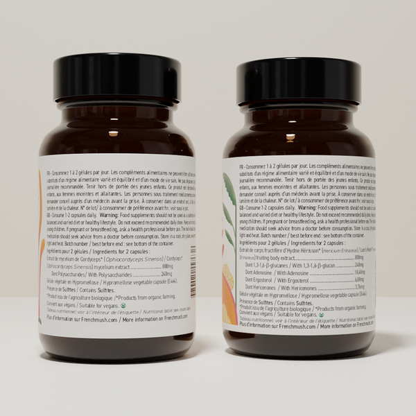 French Mush compléments alimentaires à base d'extraits de champignons médicinaux biologiques fabriqués en France Le Pack Mental et Énergie Gélules - gélules -
