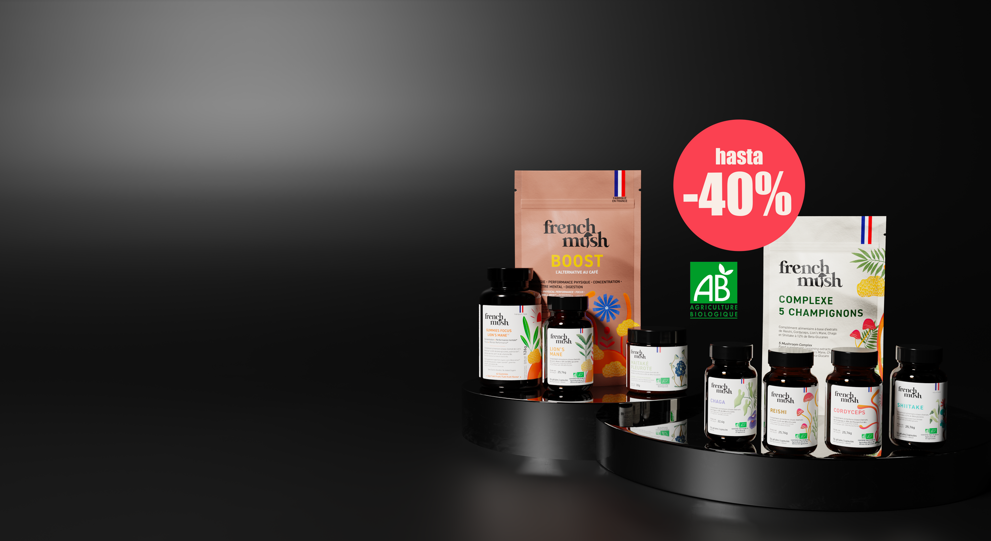 Complementos alimenticios French Mush a base de extractos de hongos medicinales ecológicos fabricados en Francia – BLACK FRIDAY 2025
