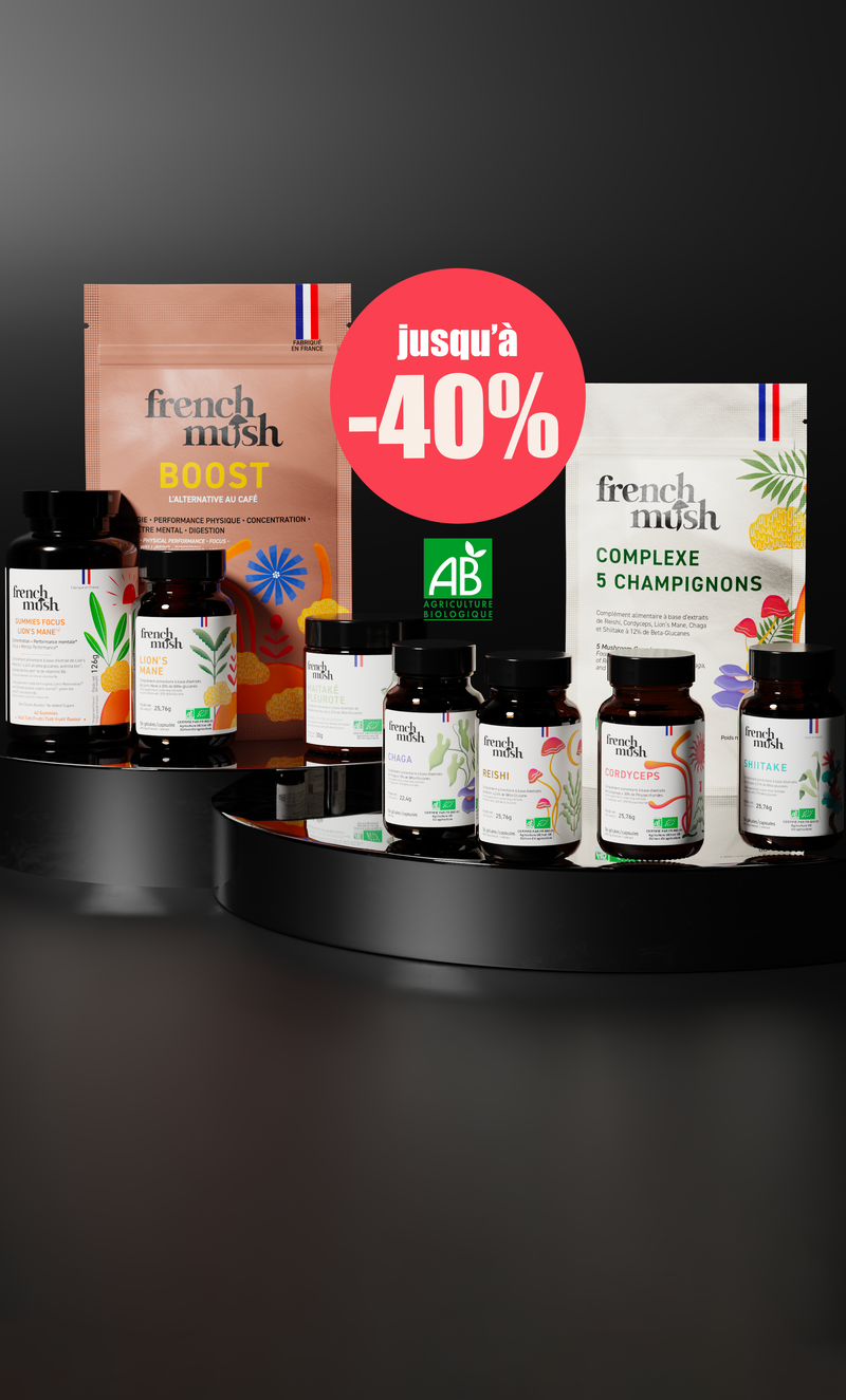 French Mush compléments alimentaires à base d'extraits de champignons médicinaux biologiques fabriqués en France - BLACK FRIDAY 2025