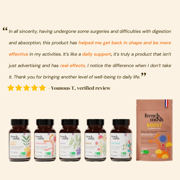 French Mush compléments alimentaires à base d'extraits de champignons médicinaux biologiques fabriqués en France - Avis client 