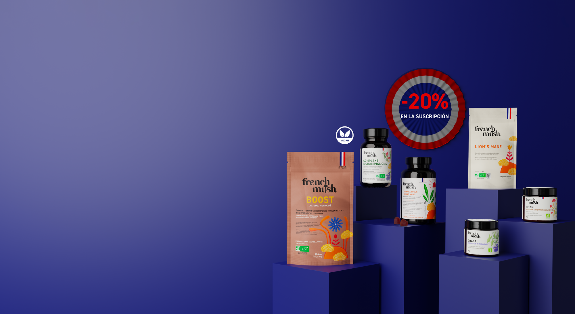 French Mush complementos alimenticios a base de extractos de hongos medicinales orgánicos fabricados en Francia