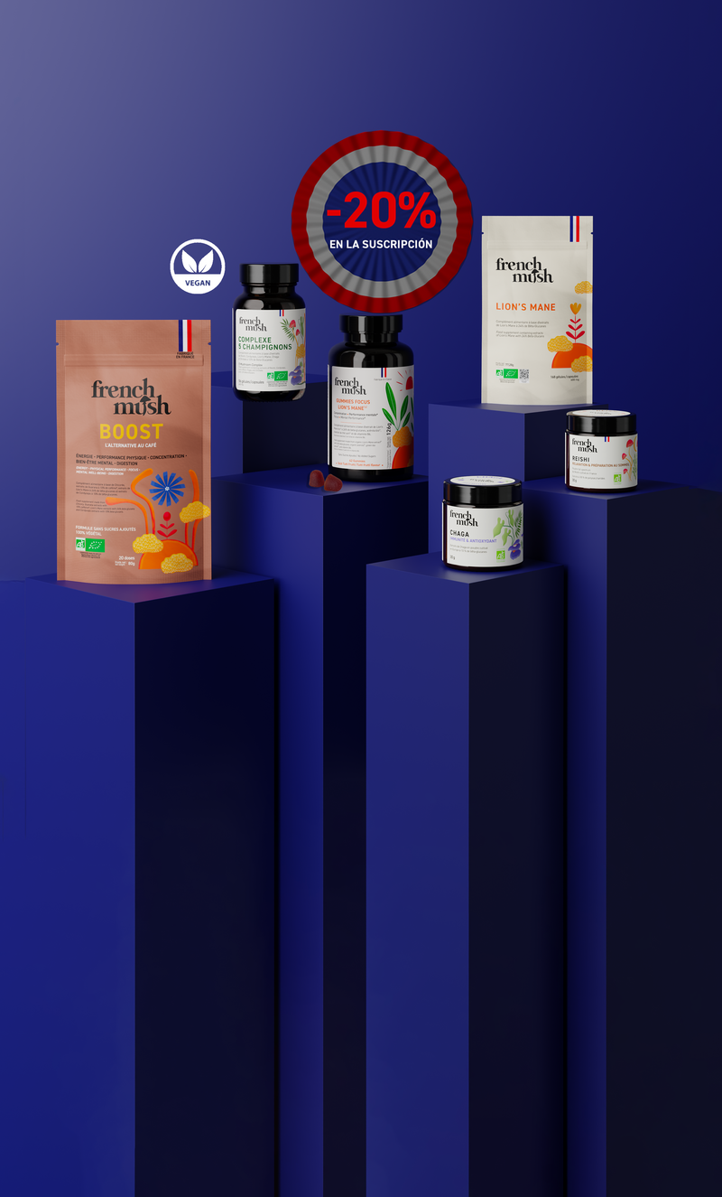 French Mush complementos alimenticios a base de extractos de hongos medicinales orgánicos fabricados en Francia