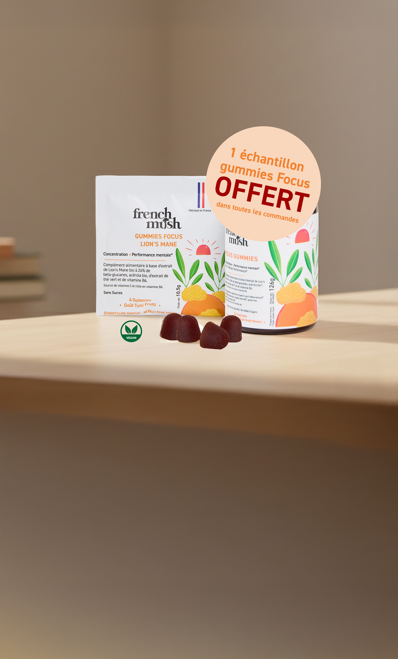 French Mush compléments alimentaires à base d'extraits de champignons médicinaux biologiques fabriqués en France - échantillons Focus offerts - 
4 à 8 fois plus efficace
Produit le plus dosé d'Europe 
Cultivé en France et en Finlande 
Extraction breveté 