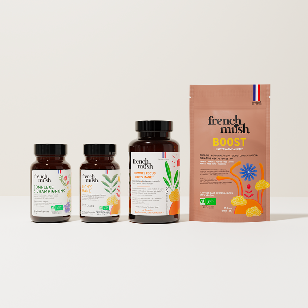 French Mush compléments alimentaires à base d'extraits de champignons médicinaux biologiques fabriqués en France Le Pack Best Seller VIP - VIP -