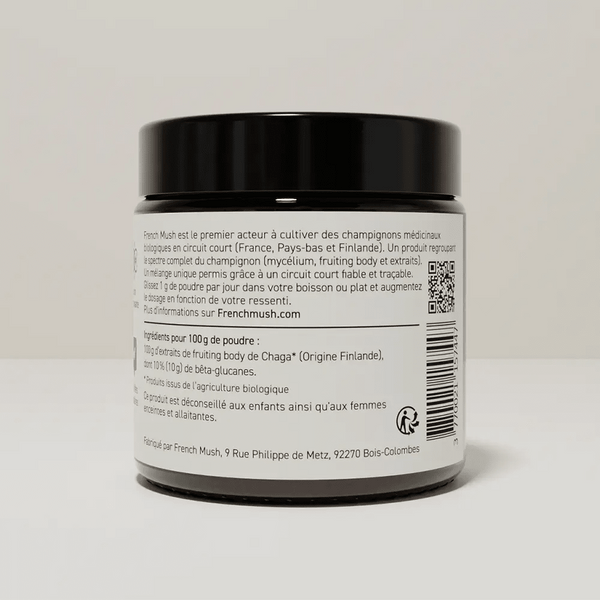 French Mush compléments alimentaires à base d'extraits de champignons médicinaux biologiques fabriqués en France Le Chaga Bio - poudre -
