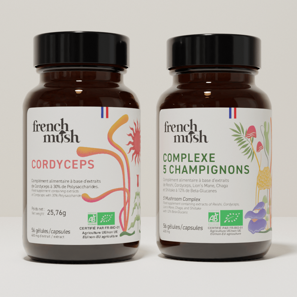 French Mush compléments alimentaires à base d'extraits de champignons médicinaux biologiques fabriqués en France Complexe Champignons 5 - Cordyceps Bio - gélules -