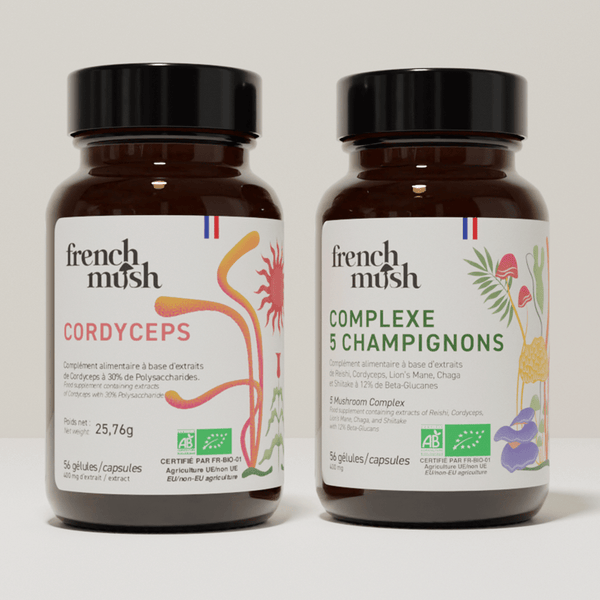 French Mush compléments alimentaires à base d'extraits de champignons médicinaux biologiques fabriqués en France Complexe Champignons 5 - Cordyceps Bio - gélules -