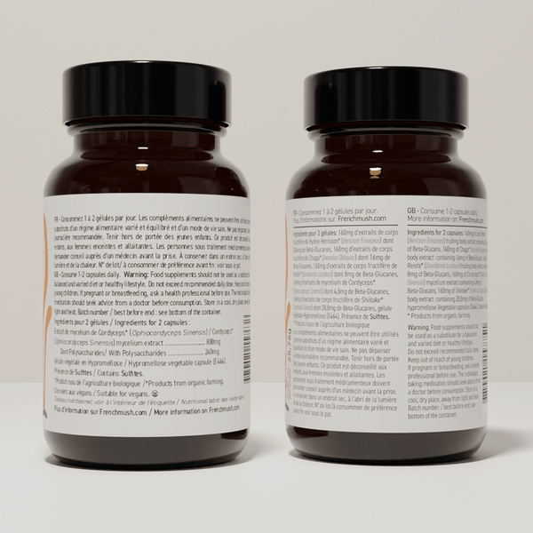 French Mush compléments alimentaires à base d'extraits de champignons médicinaux biologiques fabriqués en France Complexe Champignons 5 - Cordyceps Bio - gélules -