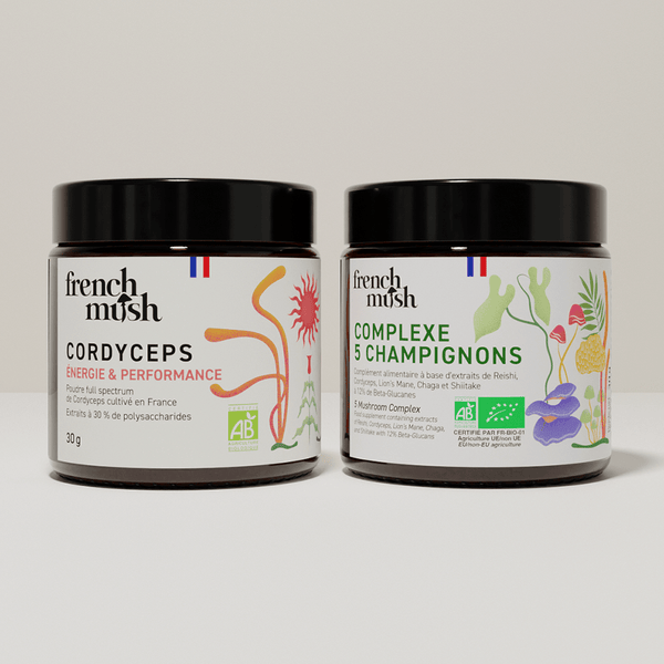 French Mush compléments alimentaires à base d'extraits de champignons médicinaux biologiques fabriqués en France Complexe Champignons 5 - Cordyceps en poudres - poudre -