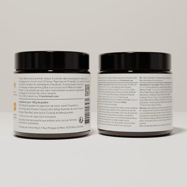 French Mush compléments alimentaires à base d'extraits de champignons médicinaux biologiques fabriqués en France Complexe Champignons 5 - Lion's Mane en poudres Bio - poudre -