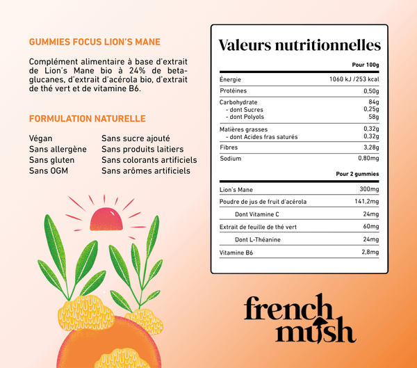 French Mush compléments alimentaires à base d'extraits de champignons médicinaux biologiques fabriqués en France Gummies Focus - gummies -