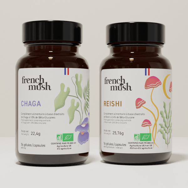 French Mush compléments alimentaires à base d'extraits de champignons médicinaux biologiques fabriqués en France Le pack Acné gélules Bio - gélules -
