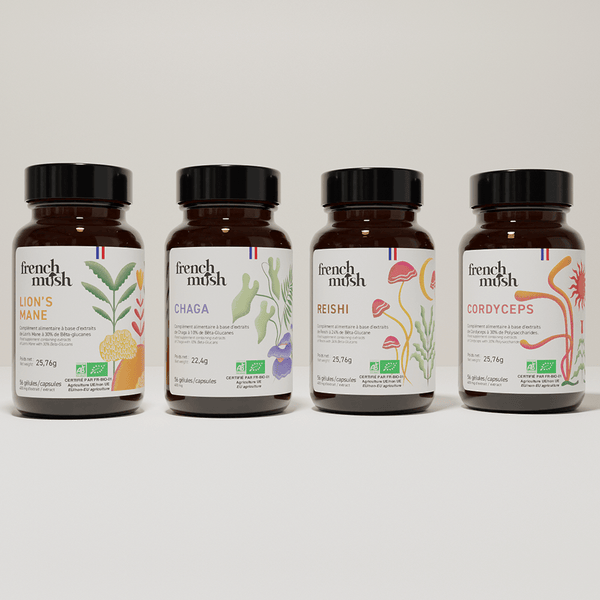 French Mush compléments alimentaires à base d'extraits de champignons médicinaux biologiques fabriqués en France Le pack French Mush Gélules Bio - gélules -