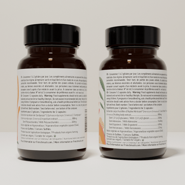 French Mush compléments alimentaires à base d'extraits de champignons médicinaux biologiques fabriqués en France Le Pack Mental et Énergie Gélules Bio - gélules -