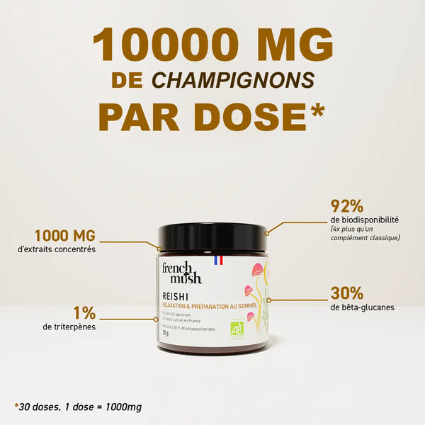 French Mush compléments alimentaires à base d'extraits de champignons médicinaux biologiques fabriqués en France Le Reishi Bio - poudre -