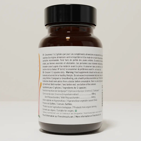 French Mush compléments alimentaires à base d'extraits de champignons médicinaux biologiques fabriqués en France Le Cordyceps Bio - gélules -
