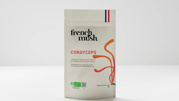French Mush compléments alimentaires à base d'extraits de champignons médicinaux biologiques fabriqués en France Le Cordyceps Bio - poudre - 90g