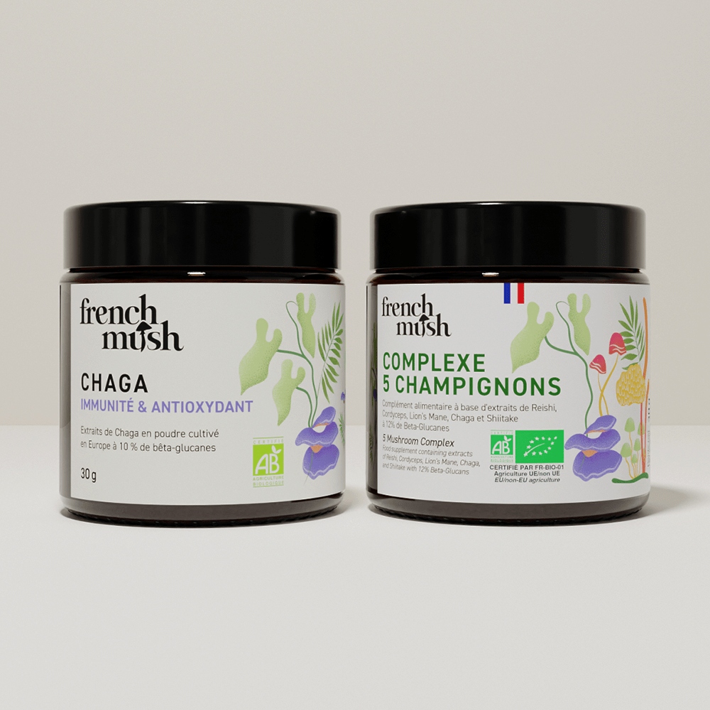 French Mush compléments alimentaires à base d'extraits de champignons médicinaux biologiques fabriqués en France Pack anti-âge poudre Bio - poudre -