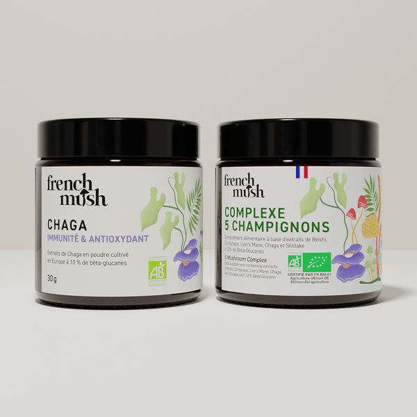 French Mush compléments alimentaires à base d'extraits de champignons médicinaux biologiques fabriqués en France Pack anti-âge poudre Bio - poudre -