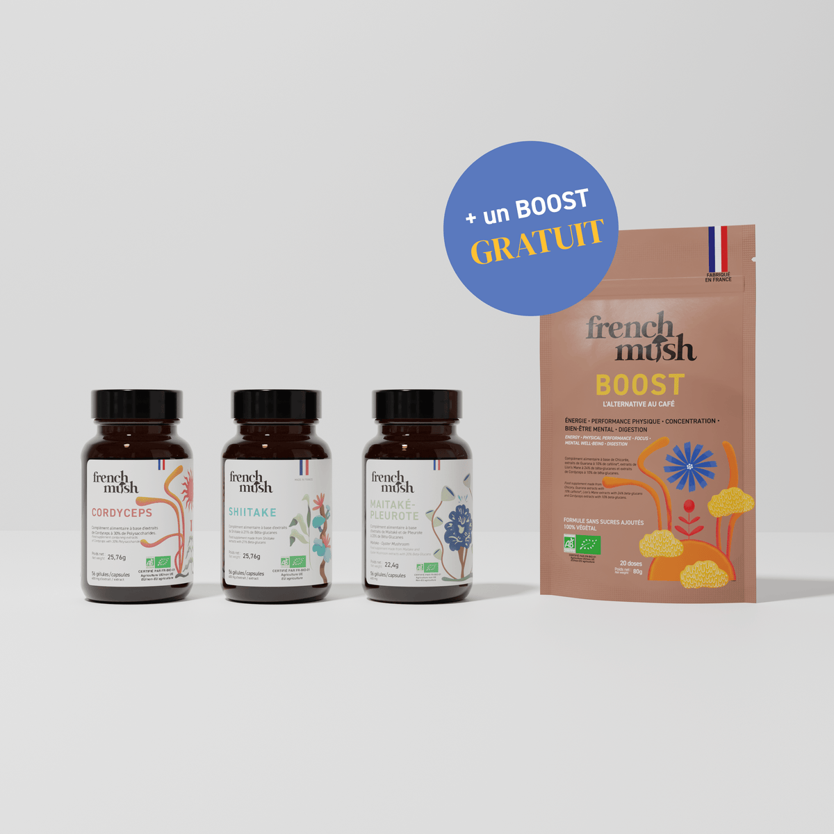 French Mush compléments alimentaires à base d'extraits de champignons médicinaux biologiques fabriqués en France Sport et silhouette bio - -