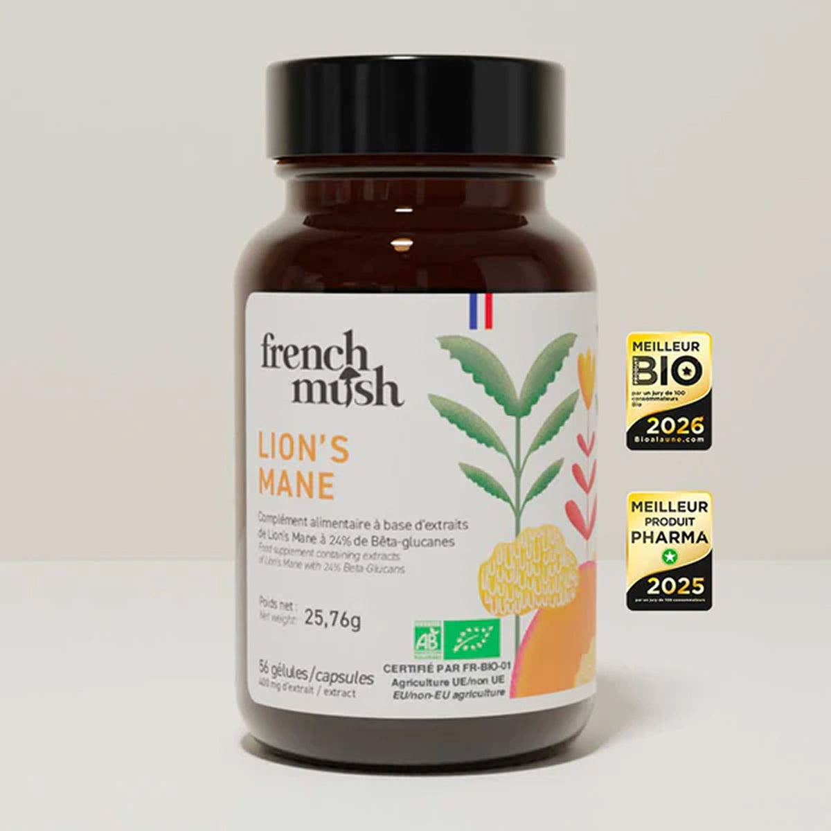 French Mush compléments alimentaires à base d'extraits de champignons médicinaux biologiques fabriqués en France - Le Lion’s Mane Bio - French Mush-gélules