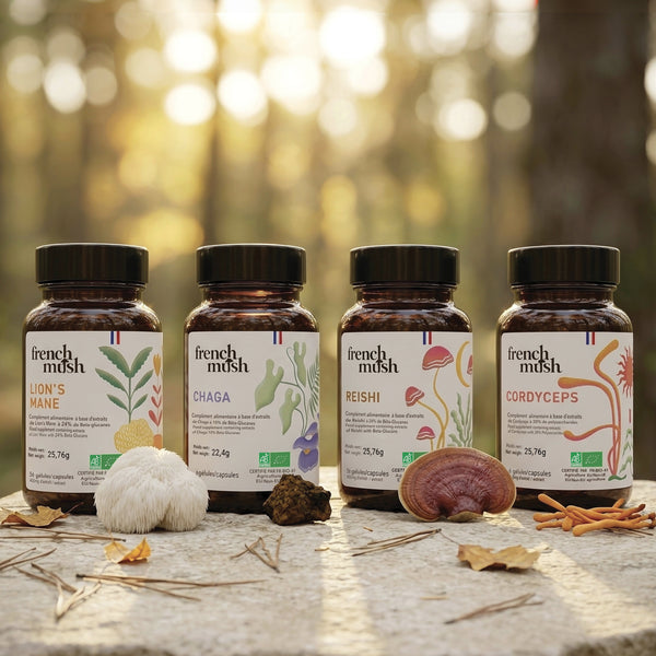 French Mush compléments alimentaires à base d'extraits de champignons médicinaux biologiques fabriqués en France Le pack French Mush Gélules Bio - gélules -